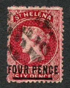 St Helena 1864-80 4d carmine wmk Crown CC P12.5 SG14 used cat 60 pounds