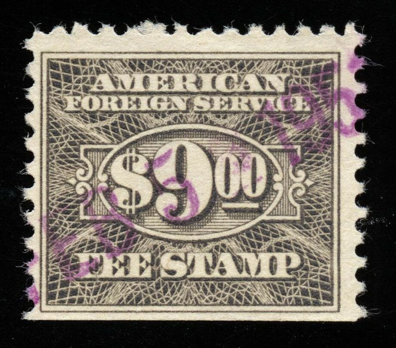 01800 U.S. Revenue Scott RK38 $9 Foreign Consular Service, perf. 11, SCV = $35