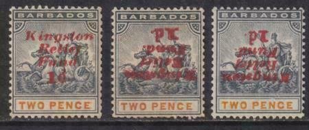 Barbados 1907 SC B1, B1b, B1e Mint Varieties