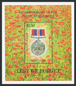 St Lucia 1022,MNH.Michel Bl.62. End of WW II,50th Ann.1995.War Medal 1939-1945.
