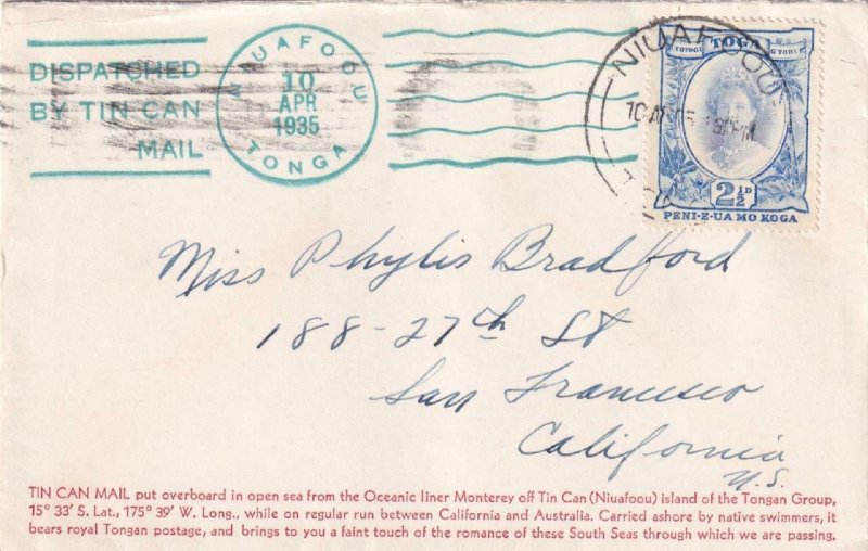 1935, Nouafoou, Tonga to San Francisco, CA, See Remark (43066)