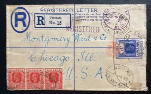 1932 Forcados Nigeria Registered Postal Stationery cover To Chicago iL USA