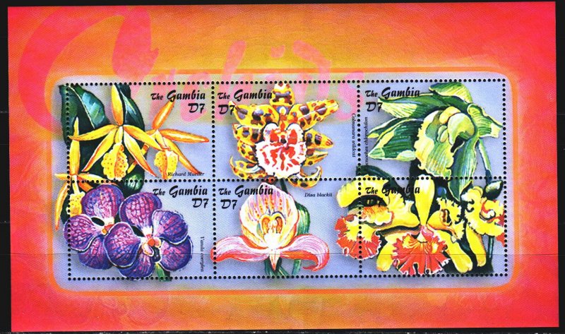 Gambia. 2003. Small sheet 5068-73. Orchids, flowers, flora. MNH.