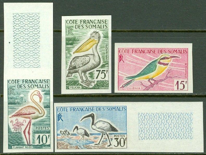 EDW1949SELL : SOMALI COAST 1960 Scott #283-86 Birds Imperf set Cplt Scarce VFMNH