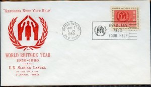 UNITED NATIONS 1960 WORLD REFUGEE YEAR SLOGAN COVER USED FOR 1 DAY 