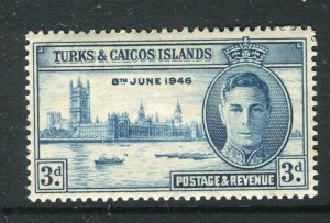 TURKS CAICOS; 1946 early Victory issue Mint hinged 3d. value