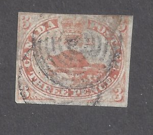 Canada # 1  USED 1851 3 PENCE BEAVER LAID PAPER BS28195