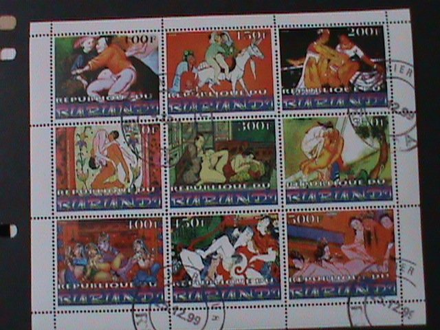 RURUNDA-1999-FAMOUS NUDE ARTS PAINTING-CTO FULL SHEET-VF-1ST DAY FANCY CANCEL