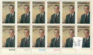 US Stamp #1503 MNH Lyndon Baines Johnson Plate Block/12