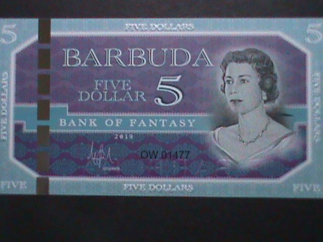 ​BARBUDA -COLLECTIBLE FIVE DOLLARS UNCIRCULATED-POLYMAR-NOTE VERY FINE