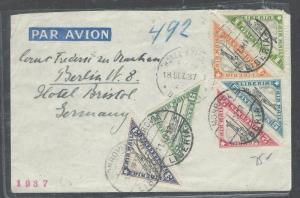 LIBERIA  (P2408B) 1937 A/M TRIANGLE STAMPS TO GERMANY