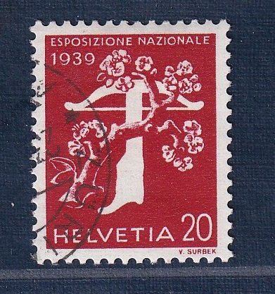 Switzerland  #266  used  1939   exposition   tree and crossbow  Italian 20c