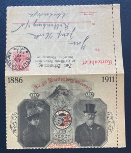 1911 Stuttgart Germany Postal Stationery Postcard Cover To Rattenburg