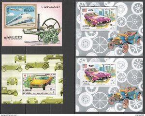 1971-1972 Ajman Air Mail Cars Trains Michel 43 Euro 4Bl ** Ar141