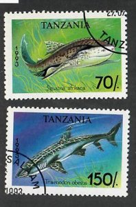 Tanzania; Scott 1139, 1141;  1993;  Precanceled; NH; Sharks