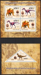 Ivory Coast 2012 Dinosaurs Sheet + S/S MNH