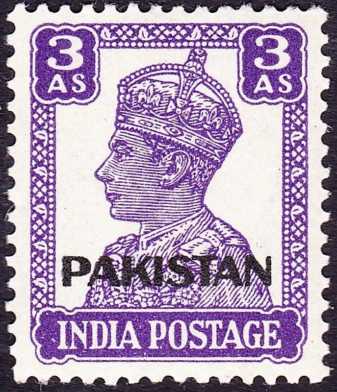 PAKISTAN 1947 KGVI 3a Bright Violet SG7 MH