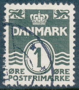 Denmark Scott 220 (AFA 196a), 1ø Wavy Lines, F-VF Used