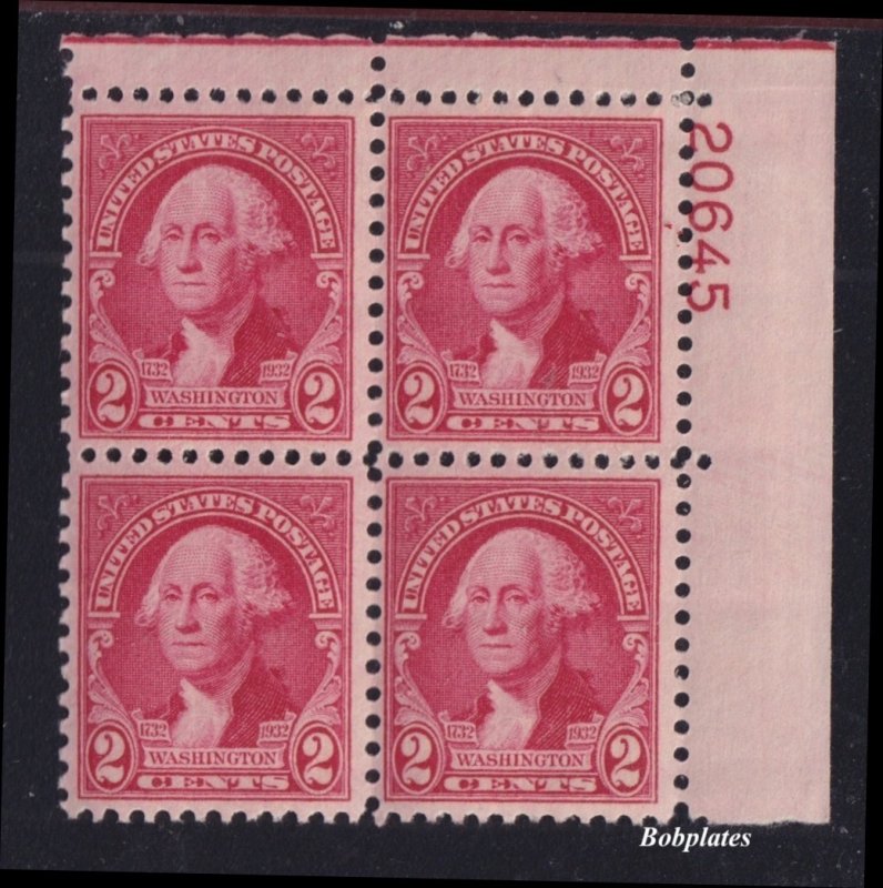 BOBPLATES #707 Washington Bi Upper Right Plate Block 20645 F-VF MNH SCV=$2.2