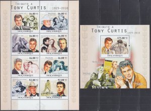 MOZAMBIQE Sc # 2151,8 MNH SHEET of 8 and S/S of ACTOR TONY CURTIS