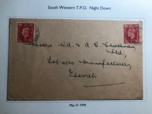 1939 South Western England Cover Traveling Post Office Night Down