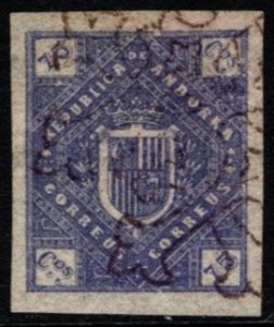 1875 Republic of Andorra 75 Centimos Coat of Arms Issue Unissued Cancelled