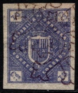 1875 Republic of Andorra 75 Centimos Coat of Arms Issue Unissued Cancelled