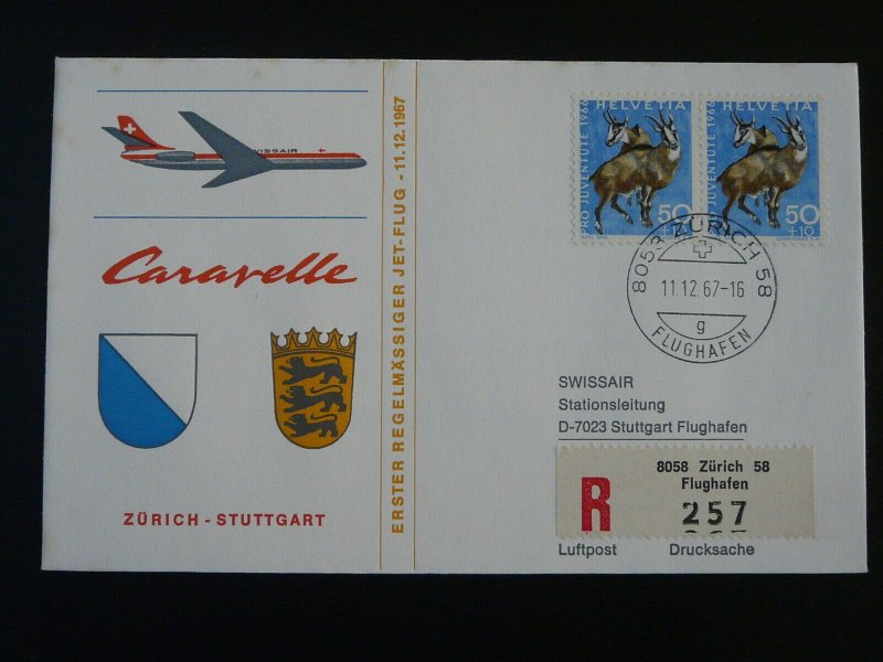 first flight cover Zurich Stuttgart 1967 Caravelle Swisssair 98594