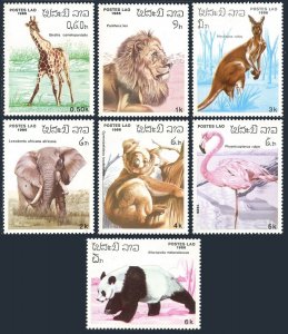 Laos 707-713,MNH.Mi 912-918. Fauna 1986.Panda,Lion, Elephant,Giraffe,Flamingo,