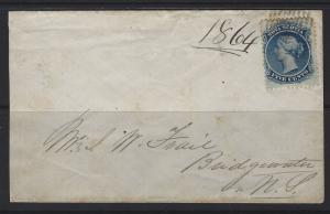 NOVA SCOTIA - #10 - 5c QUEEN VICTORIA 1864 COVER TO BRIDGEWATER, NS