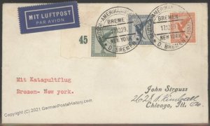 Germany 1929 Bremen Schleuderflug 17.10.1929 Catapult Cover Airmail Cache 103269