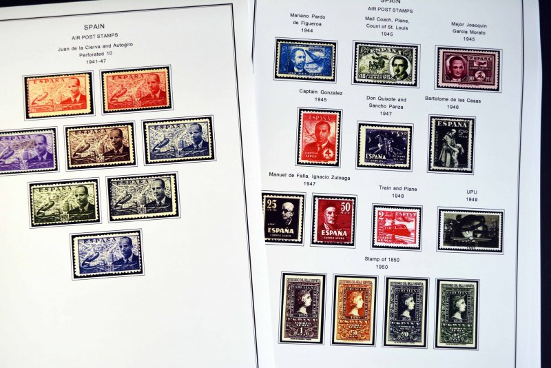 COLOR PRINTED SPAIN AIRMAIL 1920-1983 STAMP ALBUM PAGES (20 illustrated pages)