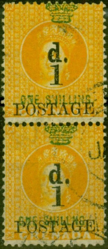 Grenada 1886 1d on 1s Orange SG38b 'SHILLNG' V.F.U Pair with Normal Royal Cer...