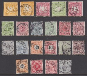 Wurttemberg Sc 15/O100 used. 1851-1900 issues, 21 different, sound, F-VF group.