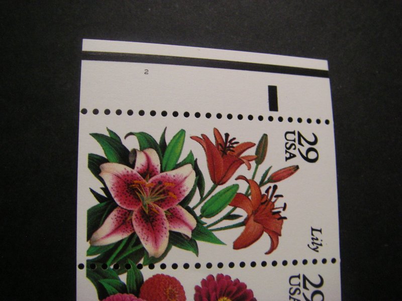 Scott 2833a, 29c Garden Flowers, UNFOLDED, Pos 5, narrow CRL, MNH Beauty