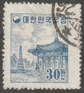 Korea,  stamp, Scott#203, used, hinged, 30h, Pogoda park, blue, Seoul