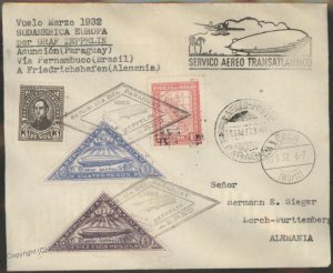 Paraguay 1932 Graf Zeppelin 1st SAF Mi235C Registered Germany  Cover 111095