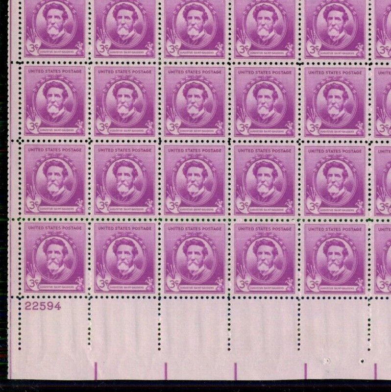 US #886, 3¢ Augusts St. Gaudens, Complete sheet of 70, og, NH, VF, Brookman $30.