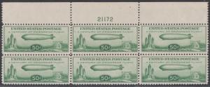 #C18 VF OG NH GUM SKIPS PLATE #21172 BLOCK OF 6 CV $725.00 HV7270