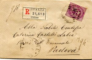 Umberto I. Cent. 50 violet insulated on envelope rec. by Udine