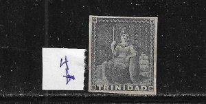 TRINIDAD SCOTT #4 1851-56 4P (GRAY-BLUED PAPER)- UNWMK-IMPERF- MINT O.G.