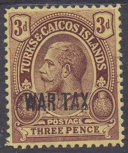 TURKS & CAICOS ISLANDS 1917 WAR TAX ON KGV 3D ERROR OVERPRINT DOUBLE