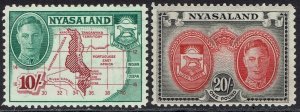 NYASALAND 1945 KGVI PICTORIAL 10/- AND 20/-