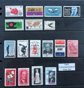 Scott 1182, 1261 - 1276, 1965 Commemorative Year Set, 17 MNH Stamps