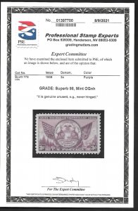 U.S. Scott # 775, 1935, 3¢, Michigan Centenary, PSE Cert, Superb 98, OGNH