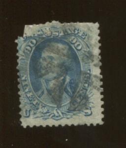 1861 US Stamp #72 Washington Major Faults Average Filler Hinged USED Cat $600