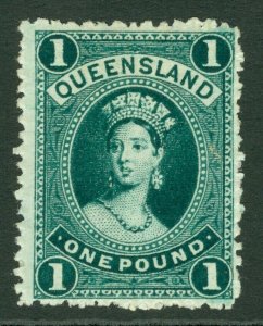 SG 165 Queensland 1882-95. £1 deep green. Very lightly mounted mint CAT £375
