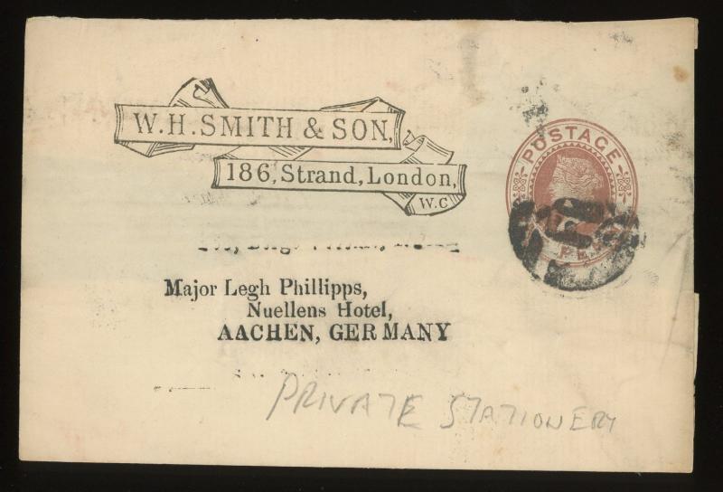 1880s Great Britain QV 1d LONDON Private Stationery Wrapper to Germany 