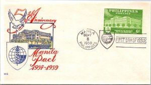 Philippines FDC 1959 - 5th Anniv Manila pact - 6c Stamp - Single - F43391