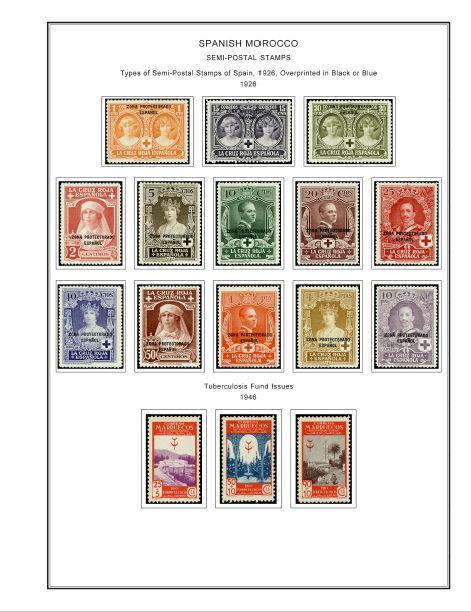 COLOR PRINTED SPANISH MOROCCO 1903-1955 STAMP ALBUM PAGES (45 illustrated pages)